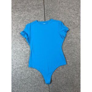 Pumiey Bodysuit Women's Large Blue Stretch Crew Neck Short Sleeve Swimwear